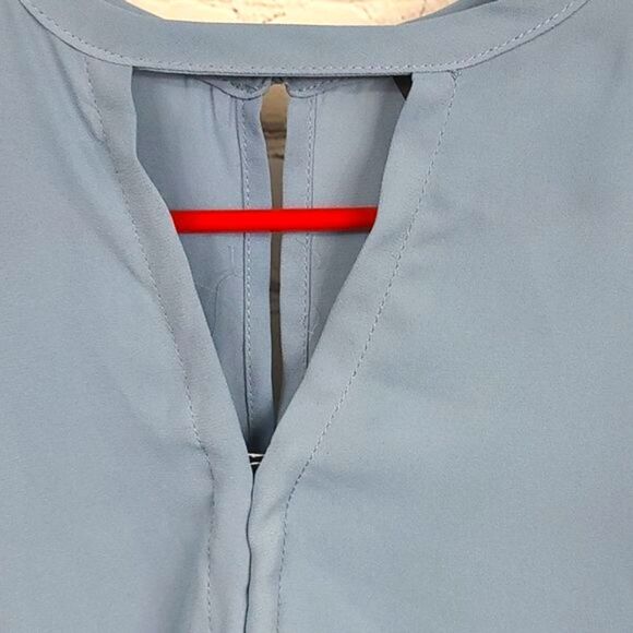 Lulus Slate Blue Split V-Neck Short Sleeve Chiffon Blouse Keyhole Back XS Top - Picture 6 of 8
